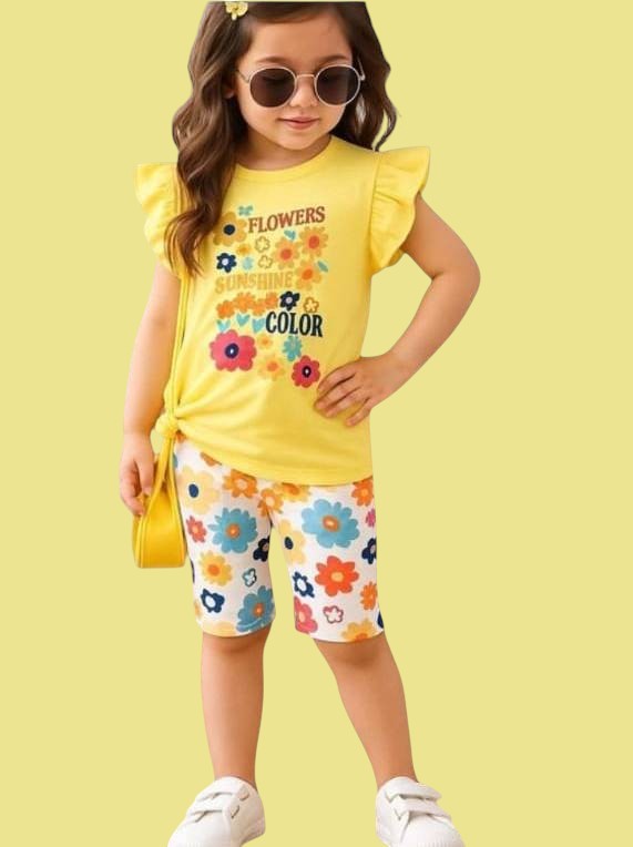 Baby Kids Girls/Boy T-Shirt Set-Girls Yellows Flower Dress