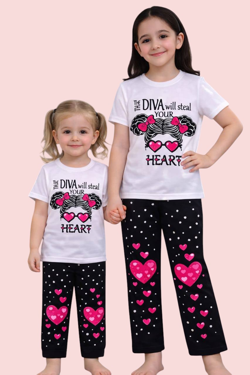 Girls Baby Long Pant Dress Set-White Print