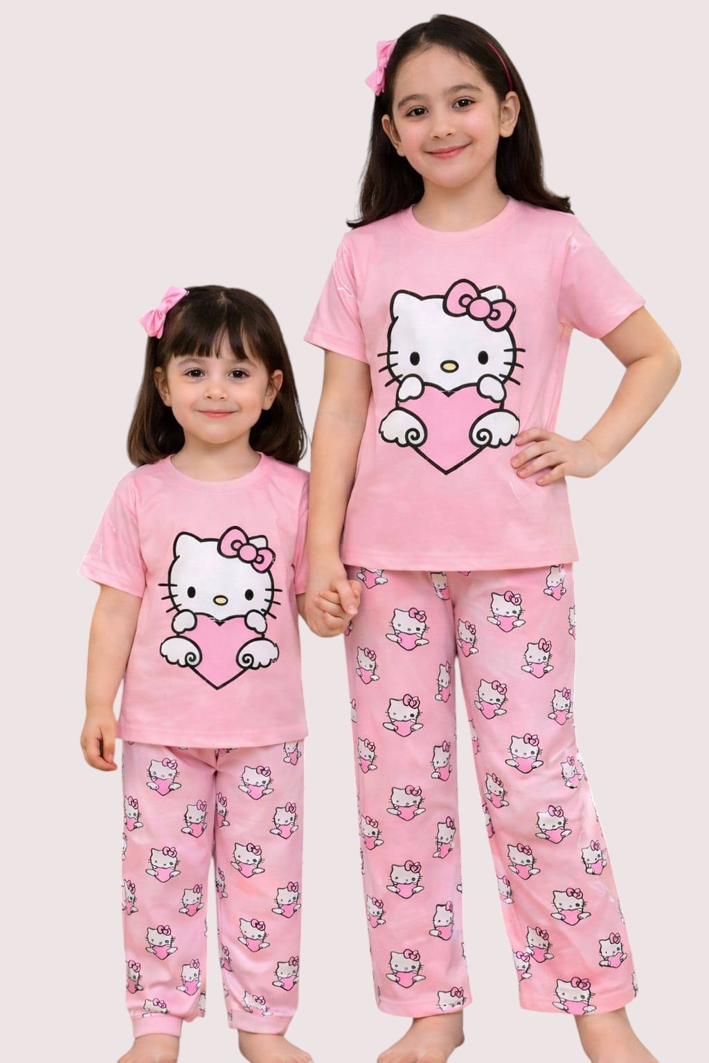 Girls Baby Long Pant Dress Set-Pink Cat Prin