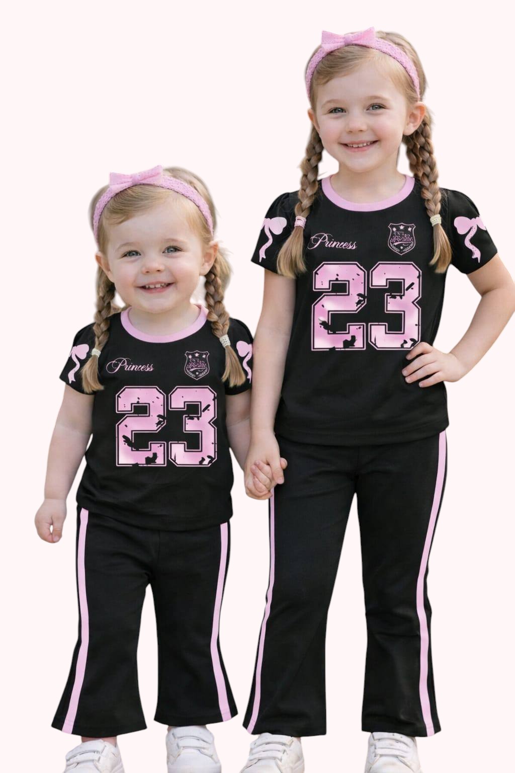 Girls Baby Long Pant Dress Set-Black 23 Prin